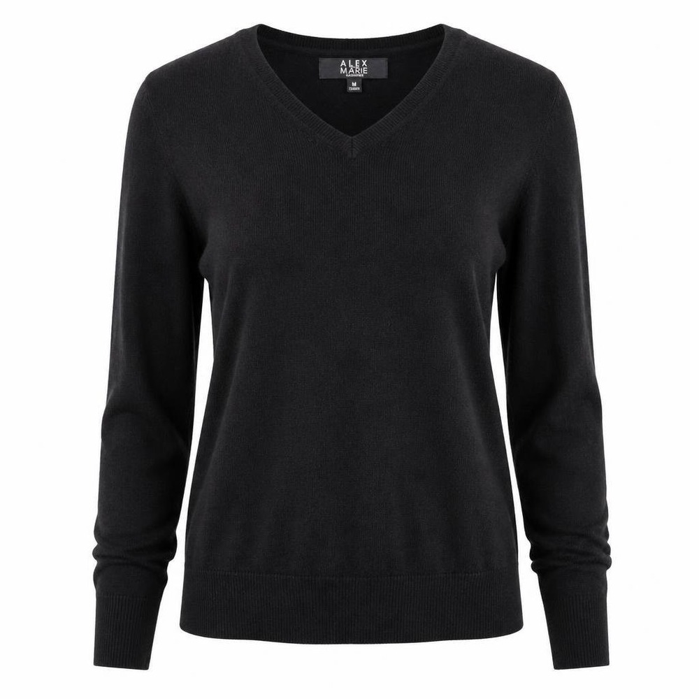 Alex Marie Sweater Womens M Black Cashmere Collection V Neck Lightweight Luxury‎